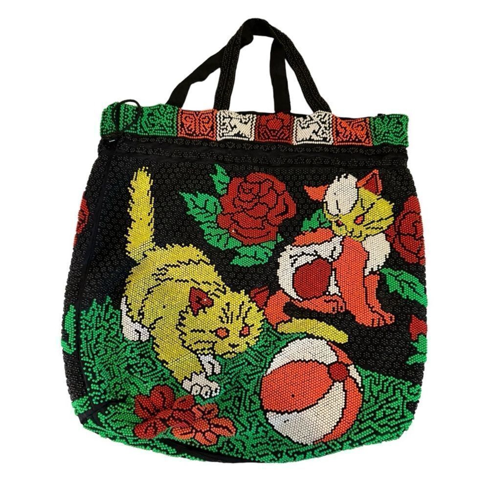 Vintage Black and Multicolor Cat Tote Bag